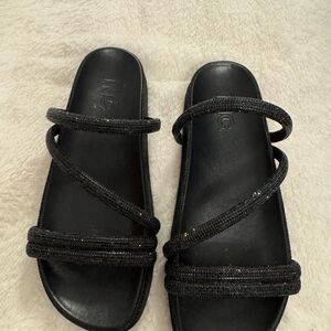 INC International Concepts Black Beaded Slide Sandals